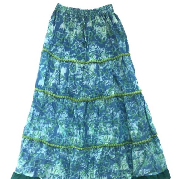 Beautiful Hippie Skirt Floral Peasant Maxi w/ pompoms! - Picture 5 of 6
